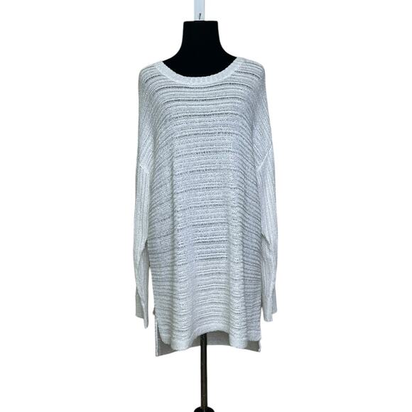 DKNY ivory metallic white crochet long sleeves tunic sweater size Large - Picture 1 of 10